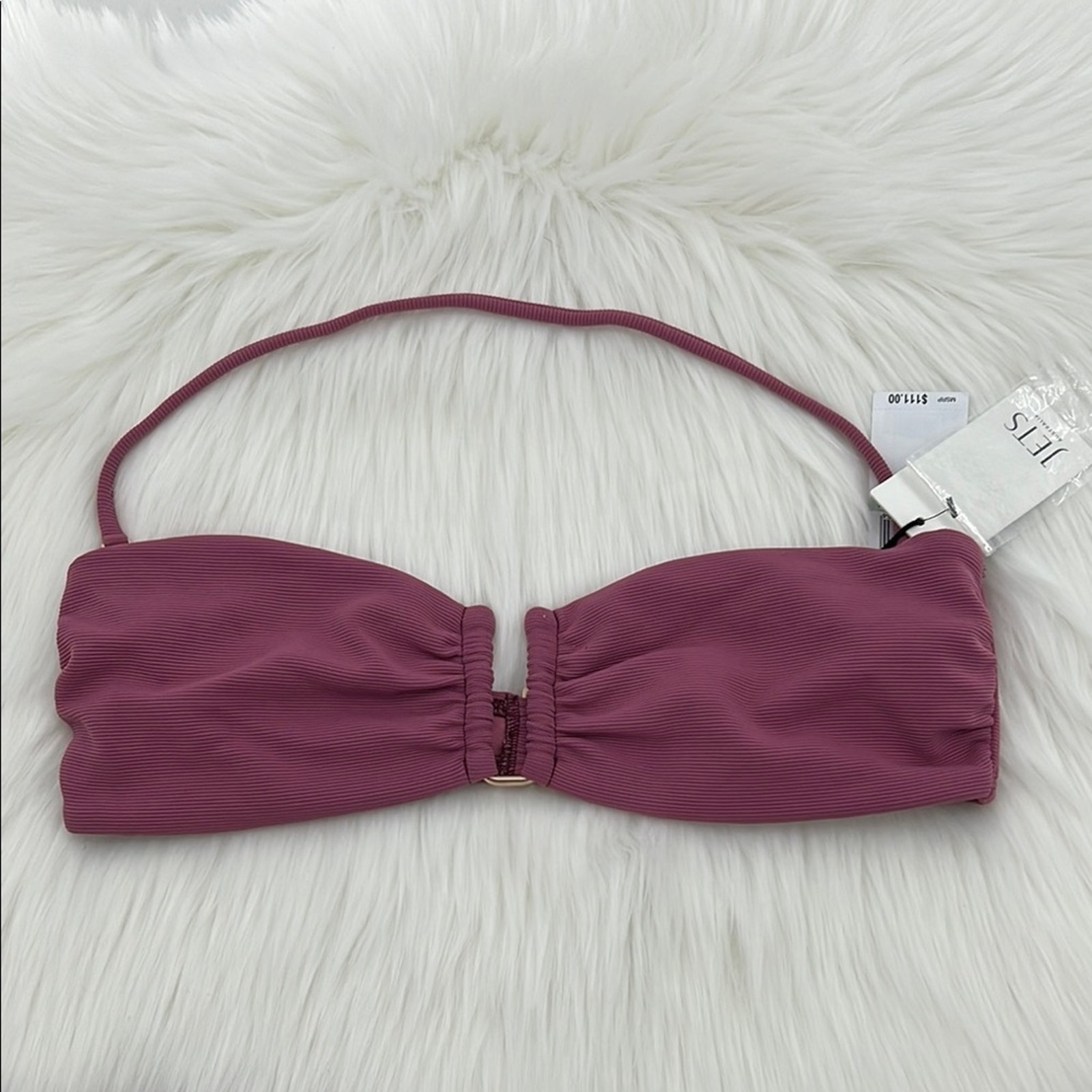 Jets Australia U/Trim Bandeau Bikini Top - Ribbed Mauve - 8 - Nwt